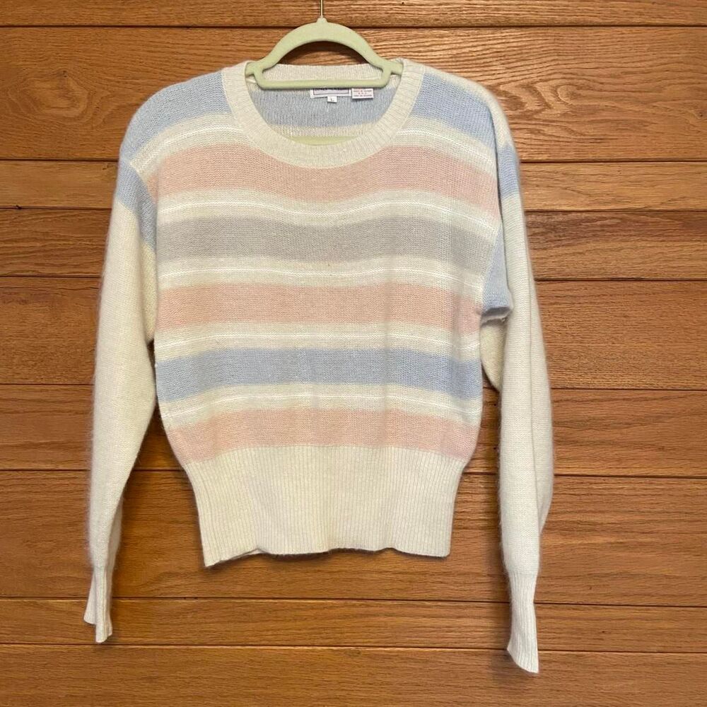 Vintage 80s 90s Jones New York angora lambswool pastel striped sweater